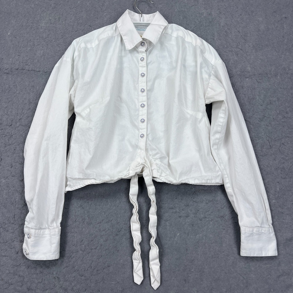 Maeve Anthropologie Shirt Women's 0 White Button Up Tie Front Shirt Crop Top